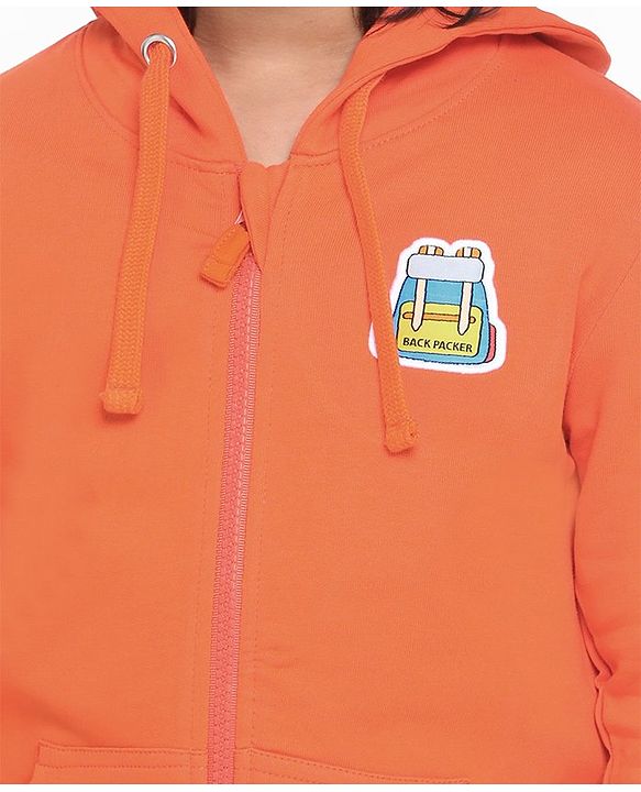 Pine Kids Full Sleeves Biowashed Hooded Sweat Jacket - Orange