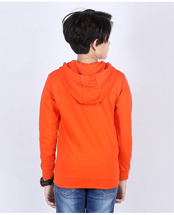 Pine Kids Full Sleeves Biowashed Hooded Sweat Jacket - Orange