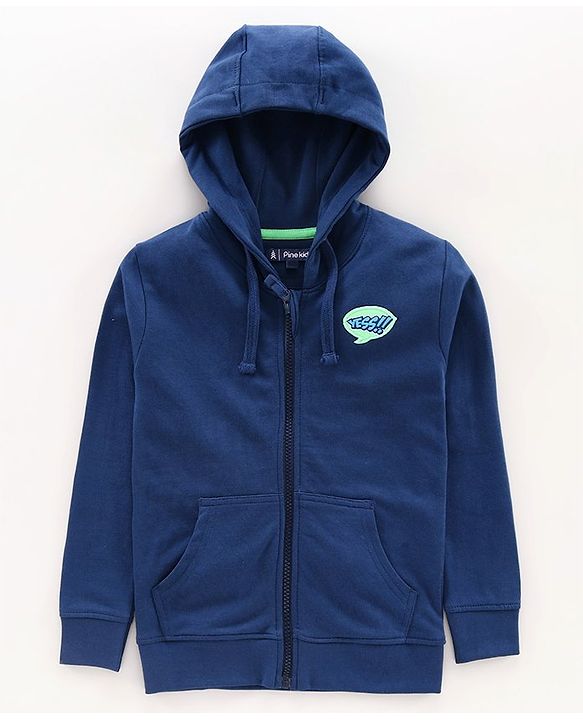 Pine Kids Full Sleeves Biowashed Hooded Sweatjacket - Navy Blue