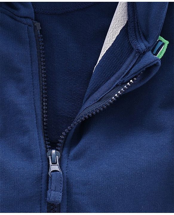 Pine Kids Full Sleeves Biowashed Hooded Sweatjacket - Navy Blue