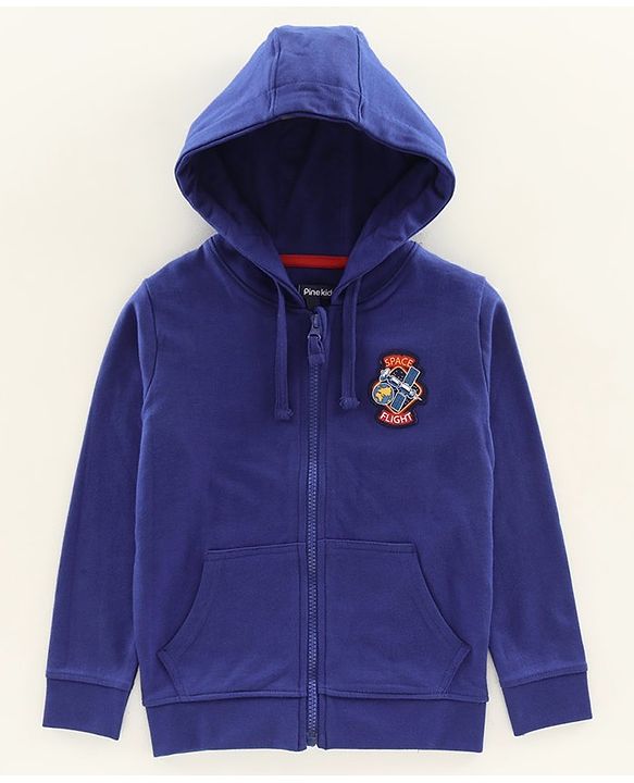 Pine Kids Full Sleeves Hooded Biowashed Sweat Jacket - Blue
