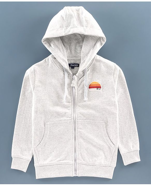 Pine Kids Full Sleeves Biowashed Hooded Sweatjacket - Grey