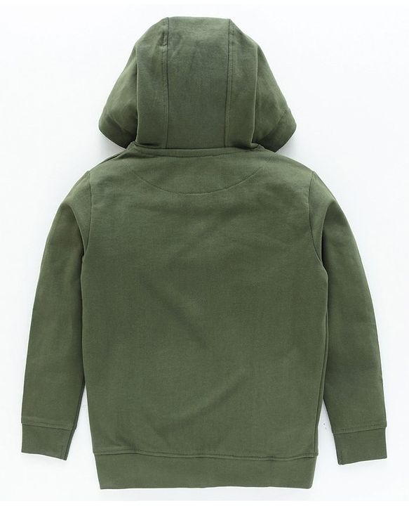 Pine Kids Full Sleeves Biowashed Hooded Sweat Jacket Green Print - Olive Green