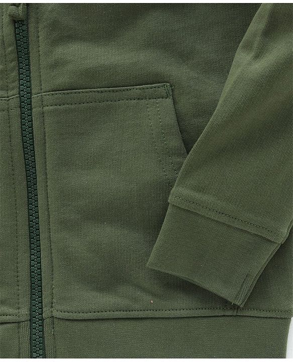 Pine Kids Full Sleeves Biowashed Hooded Sweat Jacket Green Print - Olive Green