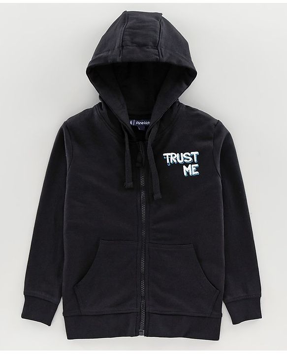 Pine Kids Full Sleeves Biowashed Hooded Sweatjacket - Black