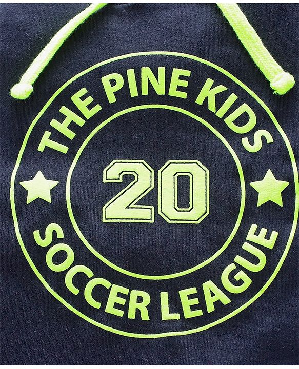 Pine Kids Full Sleeves Hooded Sweatshirt Text Print - Navy Blue