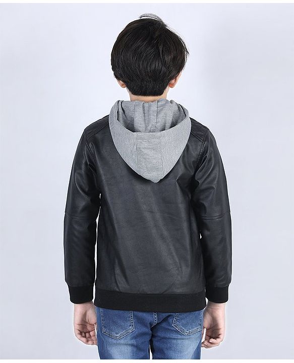 Pine Kids Full Sleeves Hooded Jacket Explore Patch - Black