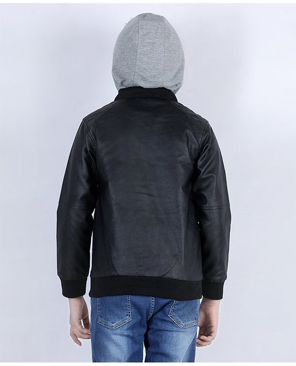 Pine Kids Full Sleeves Hooded Jacket Explore Patch - Black