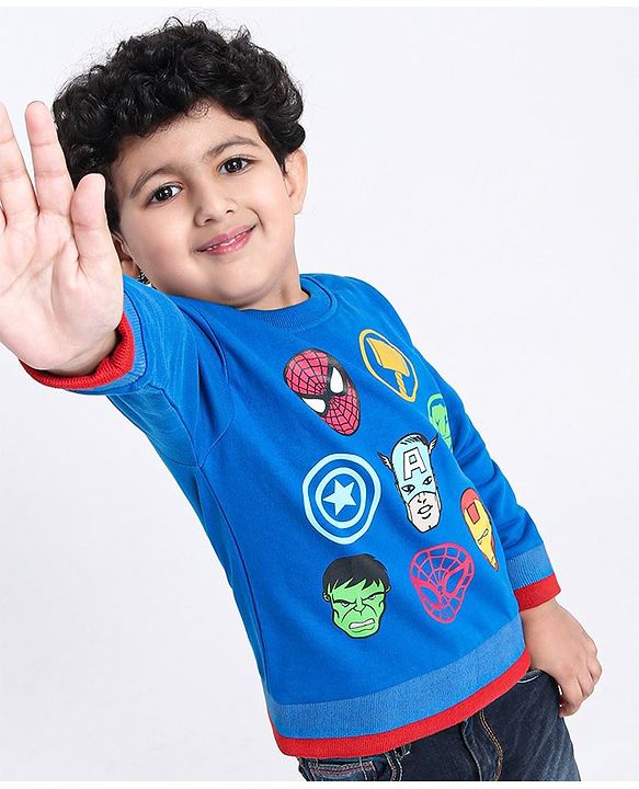Babyhug Full Sleeves Sweatshirt Super Heros Print - Blue