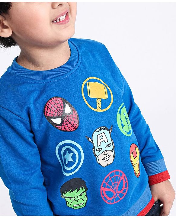 Babyhug Full Sleeves Sweatshirt Super Heros Print - Blue