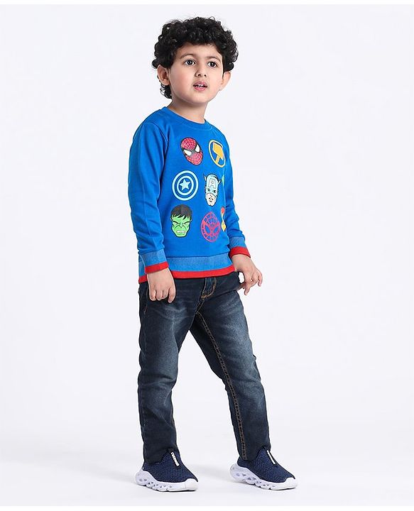 Babyhug Full Sleeves Sweatshirt Super Heros Print - Blue