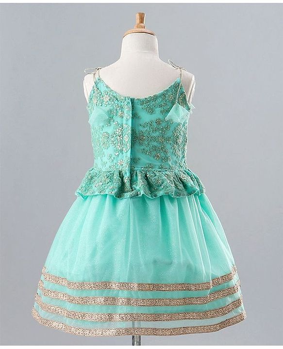 Babyhug Sleeveless Shimmer Ethnic Dress Floral Embroidery - Sky Blue