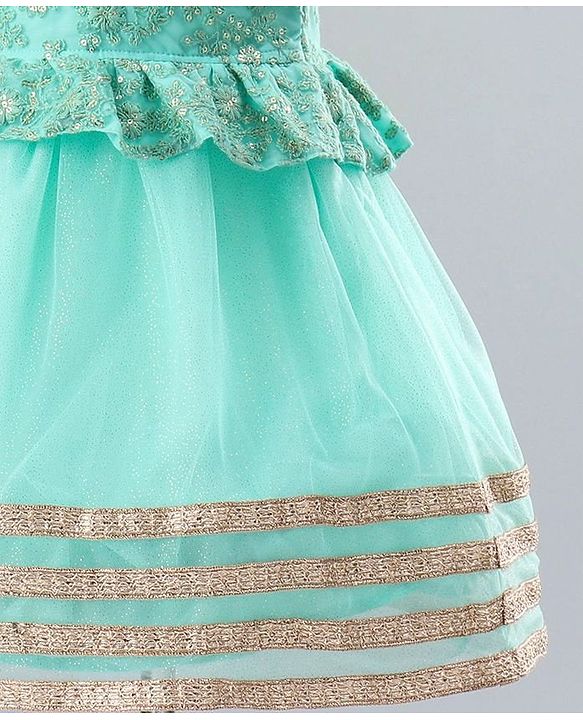 Babyhug Sleeveless Shimmer Ethnic Dress Floral Embroidery - Sky Blue