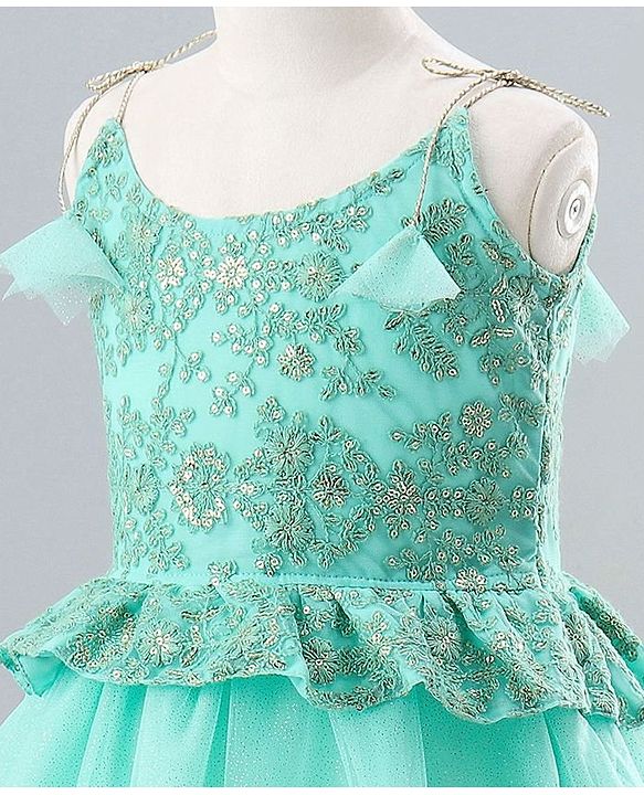 Babyhug Sleeveless Shimmer Ethnic Dress Floral Embroidery - Sky Blue