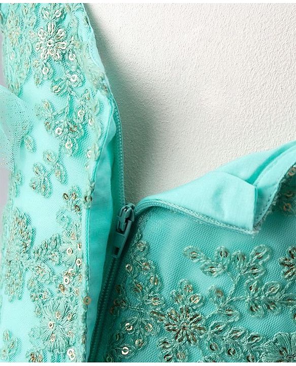 Babyhug Sleeveless Shimmer Ethnic Dress Floral Embroidery - Sky Blue