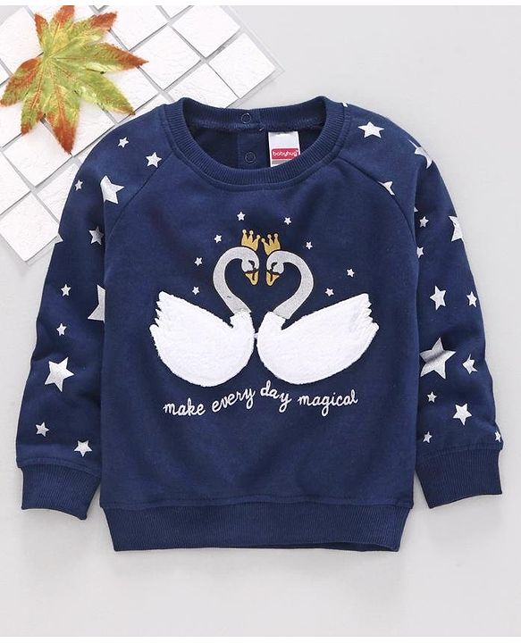 Babyhug Full Sleeves Sweatshirt Swan Patch  - Blue