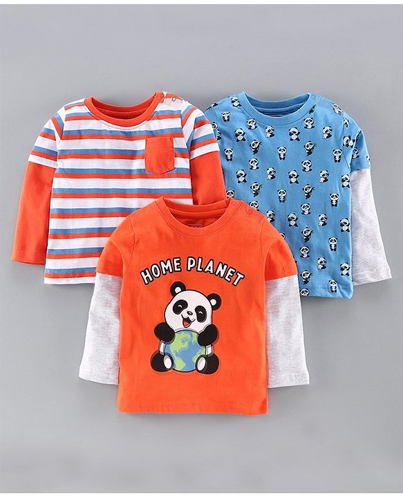 Babyhug Doctor Sleeves Tee Panda Print Pack of 3 - Orange Blue