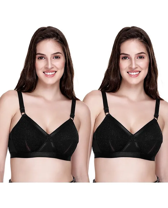 Sona Pack Of 2 Plus Size Cotton Full Coverage Non Wired Non Padded Bra  Black Online in India, Buy at Best Price from  - 3749148