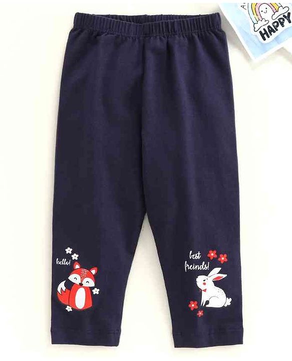 Babyhug Full Length Leggings Fox & Bunny Print -Navy Blue