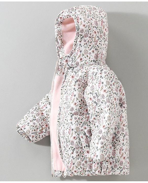 Babyhug Full Sleeves Hooded Jacket Floral Print - Pink