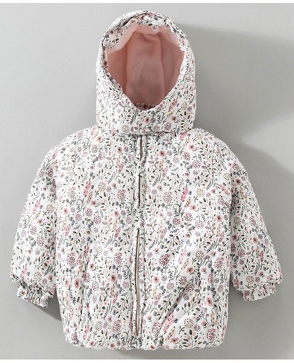 Babyhug Full Sleeves Hooded Jacket Floral Print - Pink