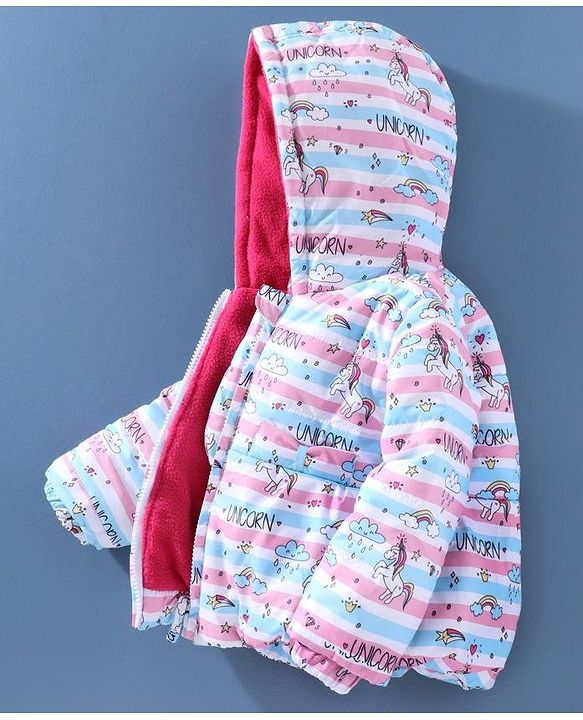 Babyhug Full Sleeves Hooded Padded Winter Jacket Unicorn Print - Pink
