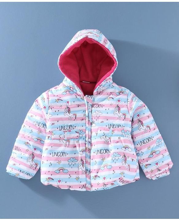Babyhug Full Sleeves Hooded Padded Winter Jacket Unicorn Print - Pink