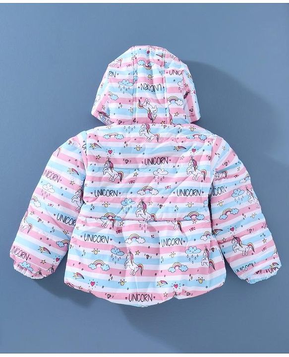 Babyhug Full Sleeves Hooded Padded Winter Jacket Unicorn Print - Pink
