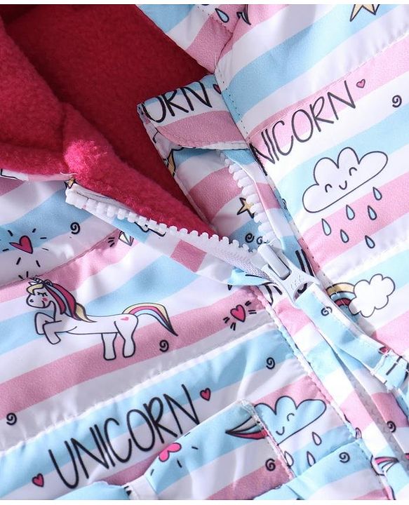 Babyhug Full Sleeves Hooded Padded Winter Jacket Unicorn Print - Pink