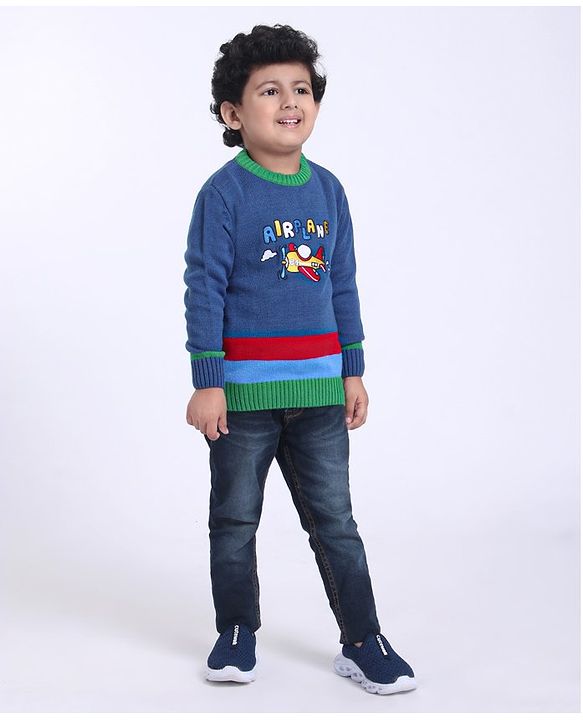 Babyhug Full Sleeves Sweater Airplane Design - Blue