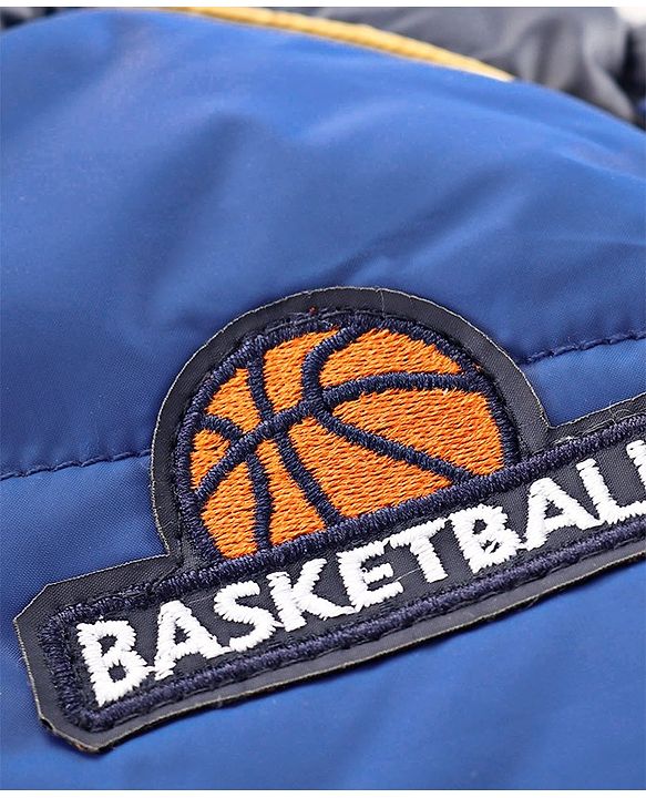 Babyhug Full Sleeves Padded Jacket Basketball Patch - Blue White