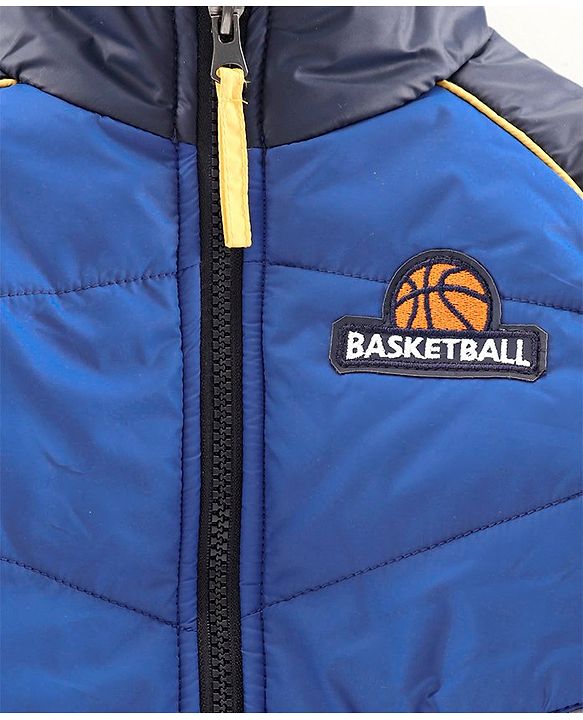 Babyhug Full Sleeves Padded Jacket Basketball Patch - Blue White