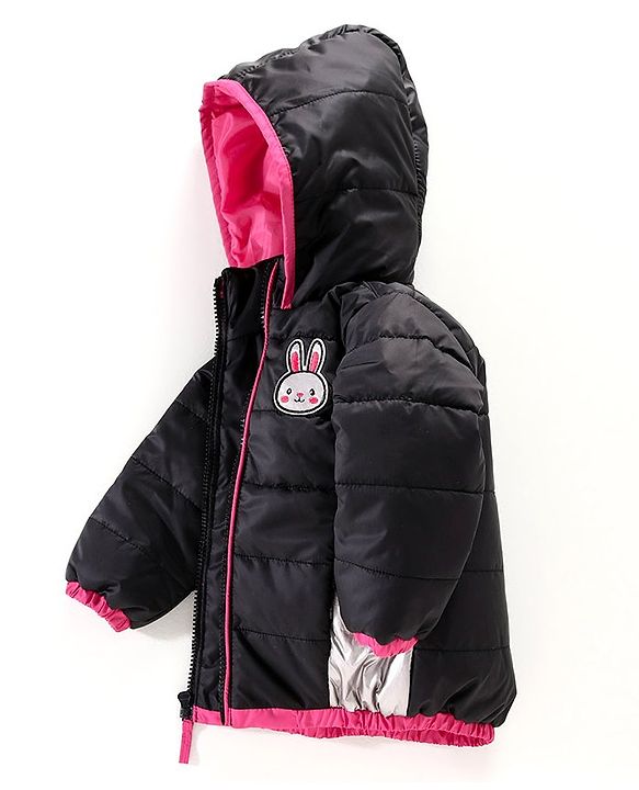 Babyhug  Full Sleeves Color Block Padded Jacket Bunny Patch - Black