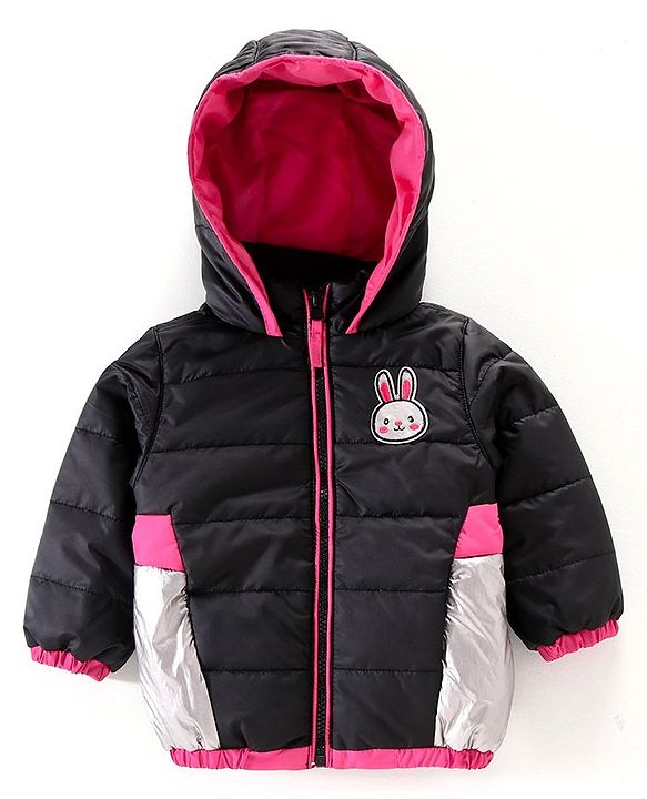 Babyhug  Full Sleeves Color Block Padded Jacket Bunny Patch - Black