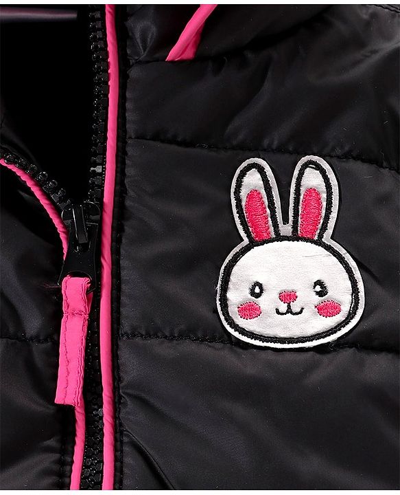Babyhug  Full Sleeves Color Block Padded Jacket Bunny Patch - Black