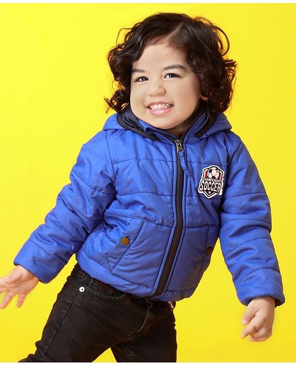 Babyhug Padded Hooded Jacket Soccer Badge - Blue