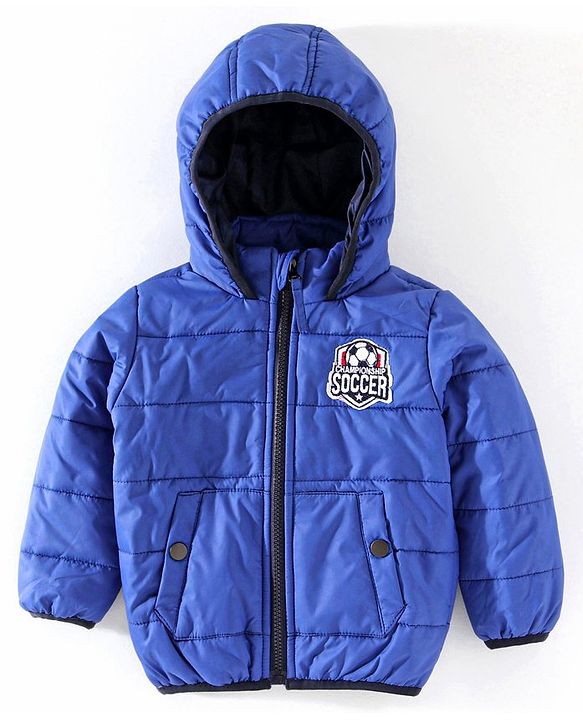 Babyhug Padded Hooded Jacket Soccer Badge - Blue