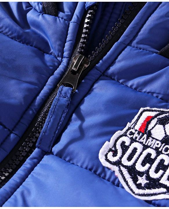 Babyhug Padded Hooded Jacket Soccer Badge - Blue