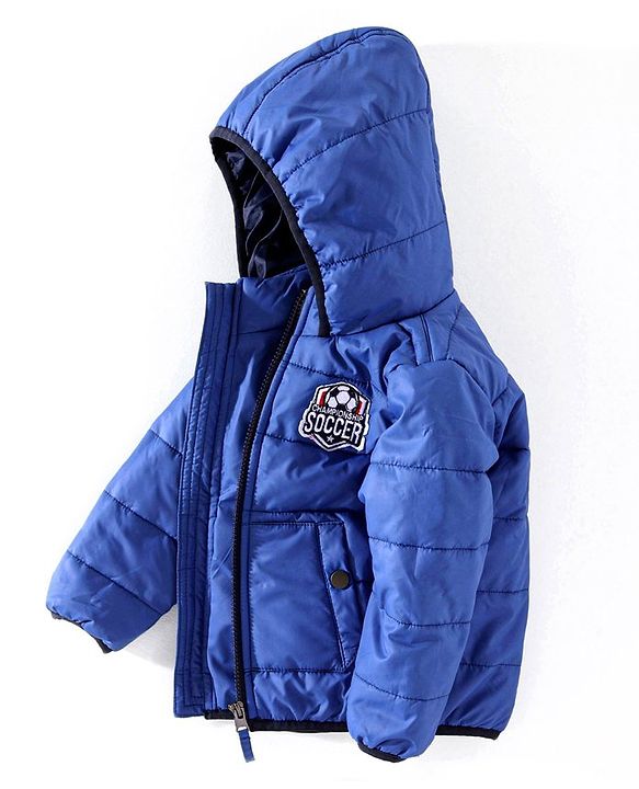 Babyhug Padded Hooded Jacket Soccer Badge - Blue