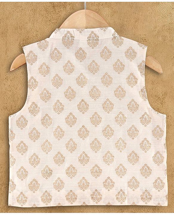Babyhug Full Sleeves Kurta, Dhoti & Waistcoat - Ivory Gold