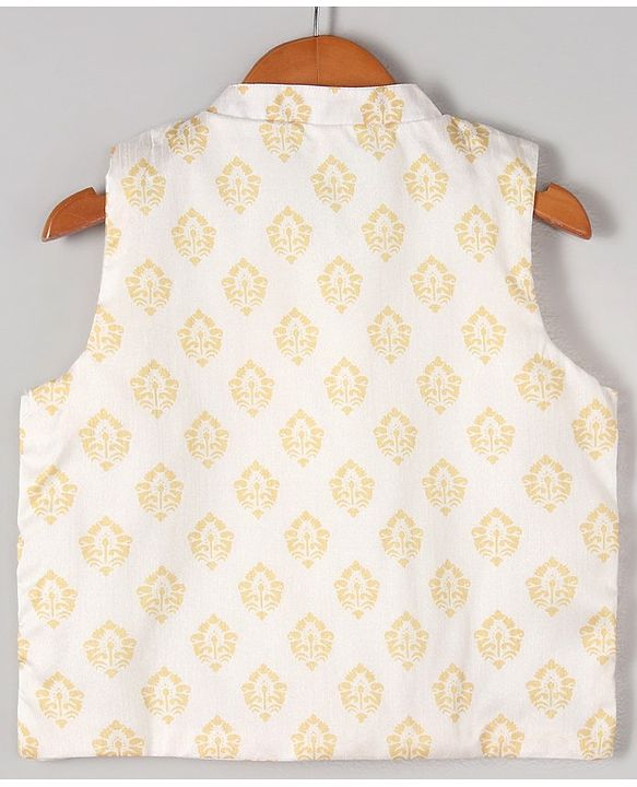 Babyhug Full Sleeves Kurta, Dhoti & Waistcoat - Ivory Gold