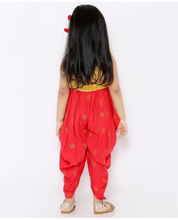 Babyhug Sleeveless Ethnic Jumpsuit Floral Print - Yellow Coral