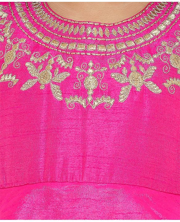 Babyhug Three Fourth Sleeves Long Dress Floral Embroidery - Pink