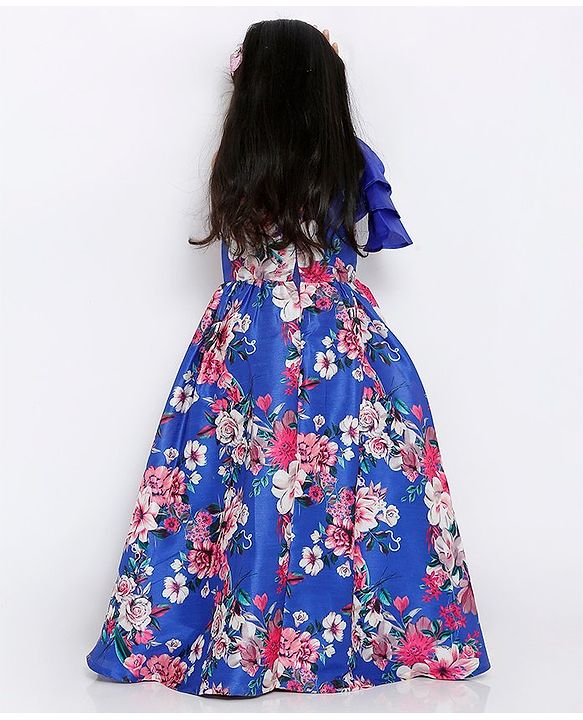 Babyhug Floral Printed Long Dress - Royal Blue