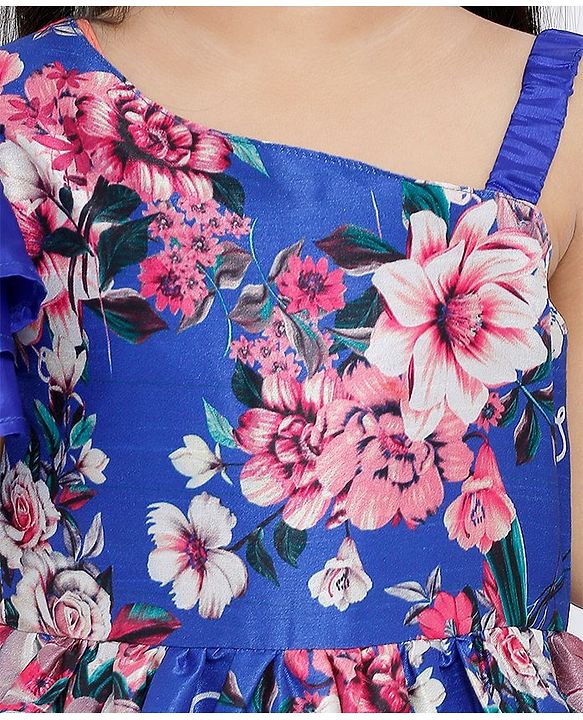 Babyhug Floral Printed Long Dress - Royal Blue