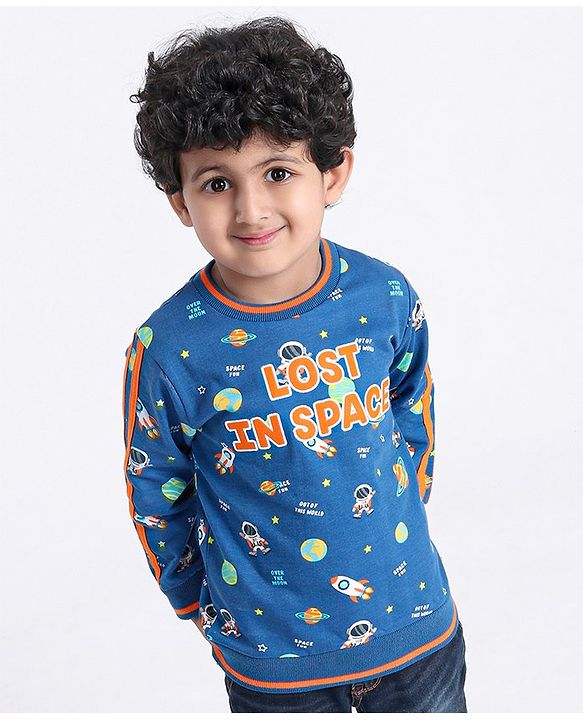 Babyhug Full Sleeves Sweatshirt Space Print - Blue