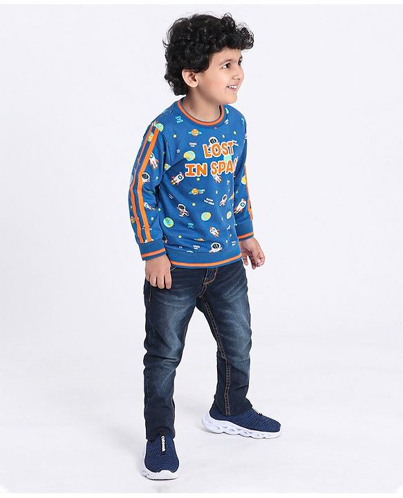 Babyhug Full Sleeves Sweatshirt Space Print - Blue