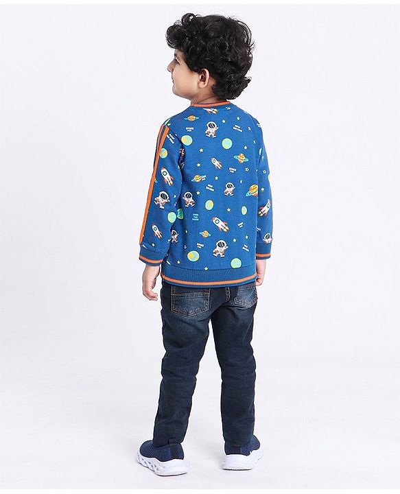 Babyhug Full Sleeves Sweatshirt Space Print - Blue