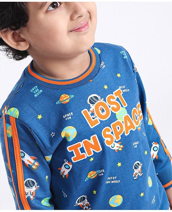 Babyhug Full Sleeves Sweatshirt Space Print - Blue