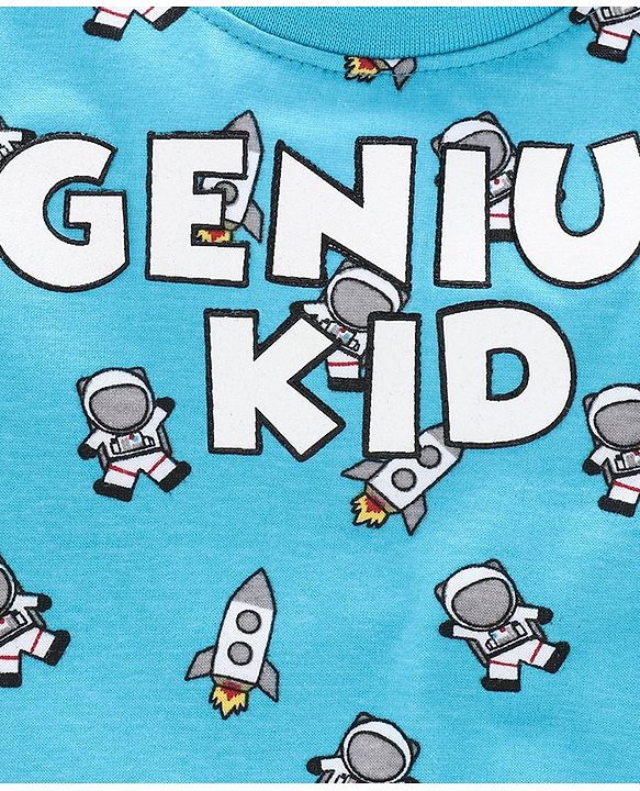 Babyhug Doctor Sleeves Tee Genius Kid Print - Blue